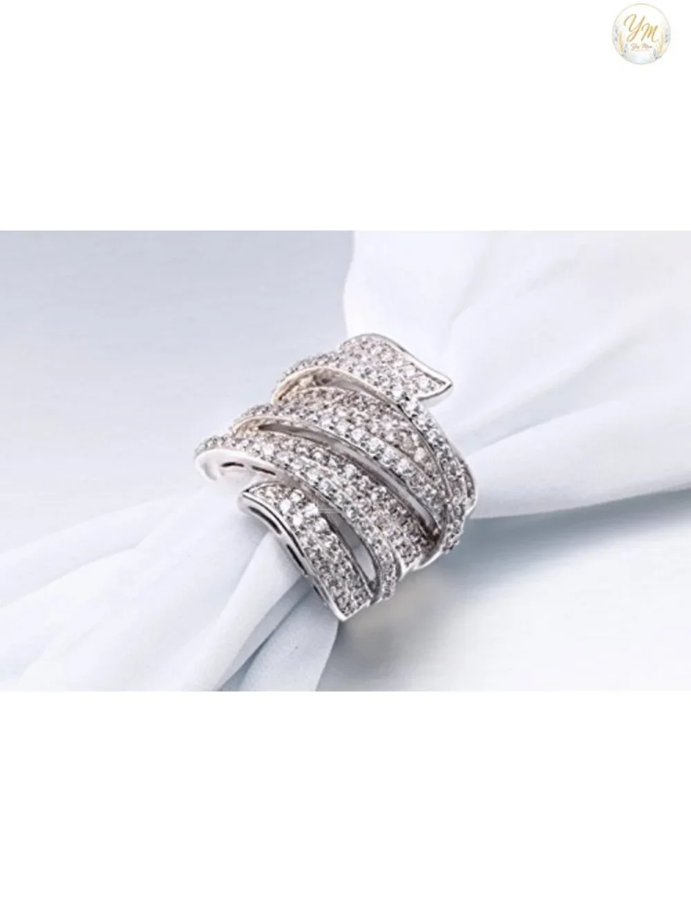 Rhodium Plated Cubic Zirconia Wide Band Cocktail Ring Size 9